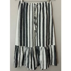 Tommy Bahama Skirt‎ Womens XS Black White Striped 100% Linen Ruffle Tiered Midi